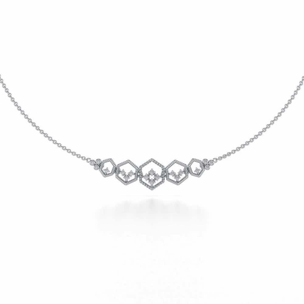 Hexagon Braided Silver Necklace - White Gold - Image 2