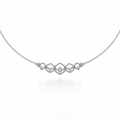 Hexagon Braided Silver Necklace - White Gold - Image 2