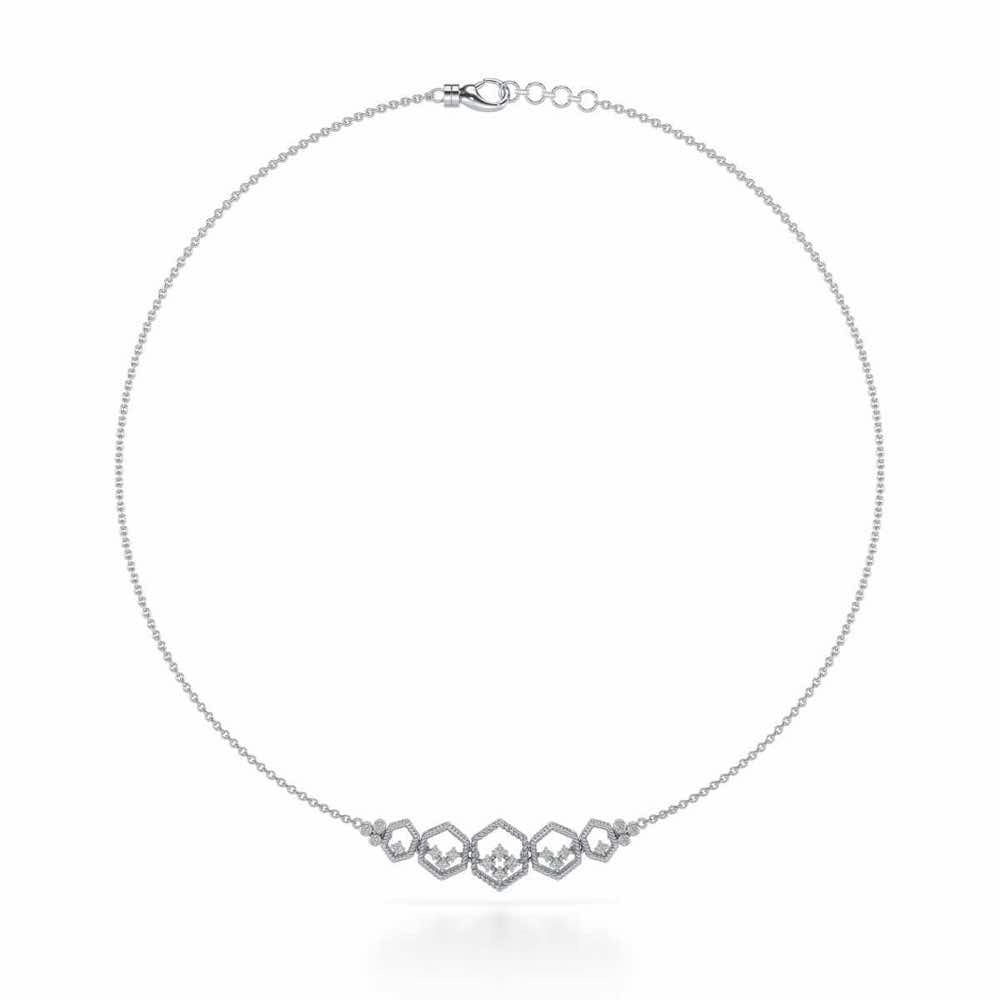 Hexagon Braided Silver Necklace - White Gold - Image 3