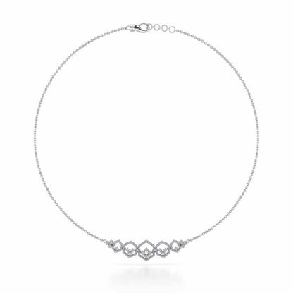 Hexagon Braided Silver Necklace - White Gold - Image 3