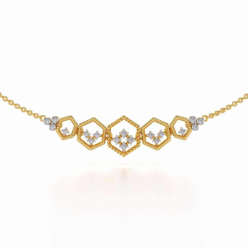 Hexagon Braided Silver Necklace - Yellow Gold - Image 1
