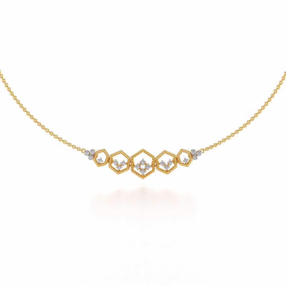 Hexagon Braided Silver Necklace - Yellow Gold - Image 2