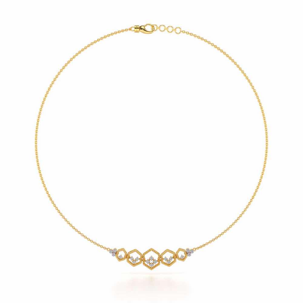 Hexagon Braided Silver Necklace - Yellow Gold - Image 3