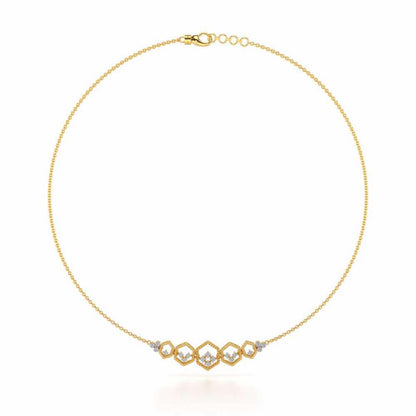 Hexagon Braided Silver Necklace - Yellow Gold - Image 3