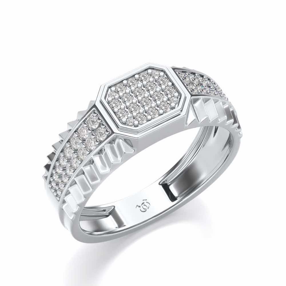 Hexagon Silver Ring For Men - White Gold - Image 1
