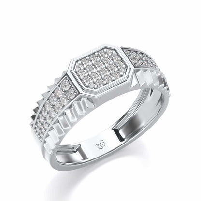 Hexagon Silver Ring For Men - White Gold - Image 1