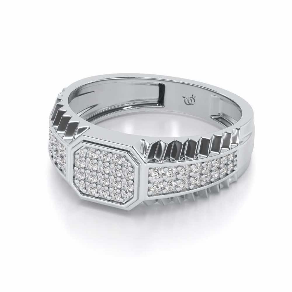 Hexagon Silver Ring For Men - White Gold - Image 2