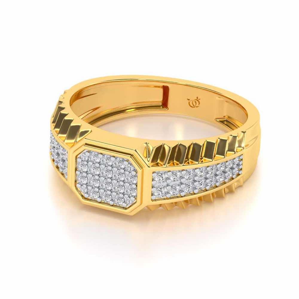 Hexagon Silver Ring For Men - Yellow Gold - Image 2