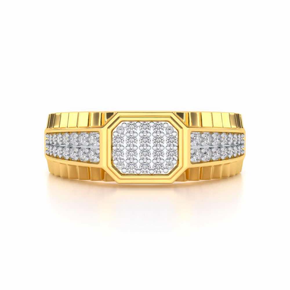 Hexagon Silver Ring For Men - Yellow Gold - Image 4