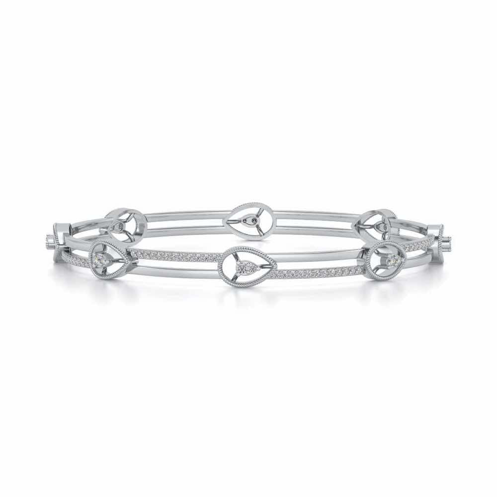 Hourglass Silver Bangles - White Gold - Image 4