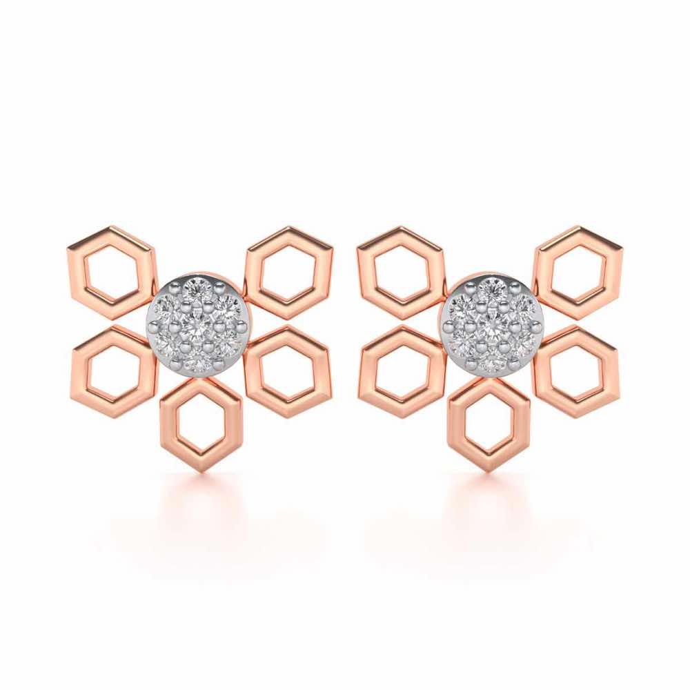 Quirky Hexa Silver Earrings - Rose Gold - Image 1