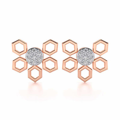 Quirky Hexa Silver Earrings - Rose Gold - Image 1