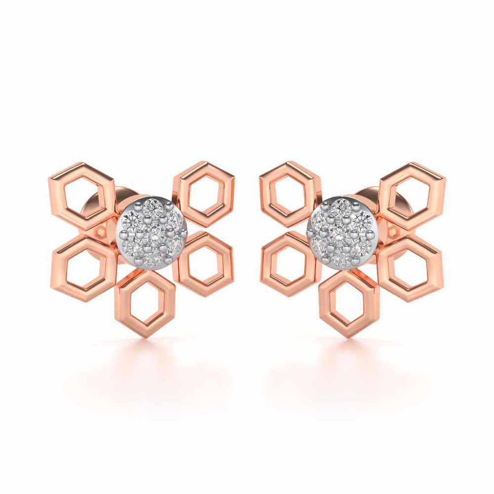 Quirky Hexa Silver Earrings - Rose Gold - Image 2