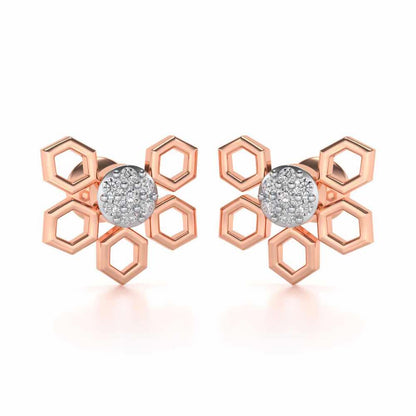 Quirky Hexa Silver Earrings - Rose Gold - Image 2