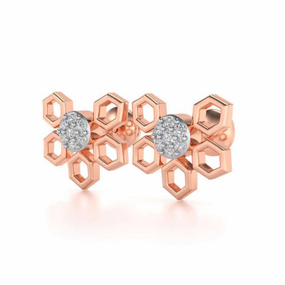 Quirky Hexa Silver Earrings - Rose Gold - Image 3