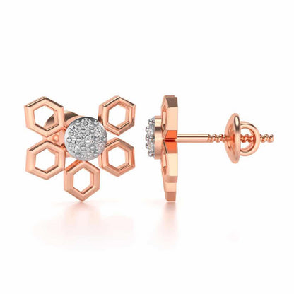 Quirky Hexa Silver Earrings - Rose Gold - Image 4