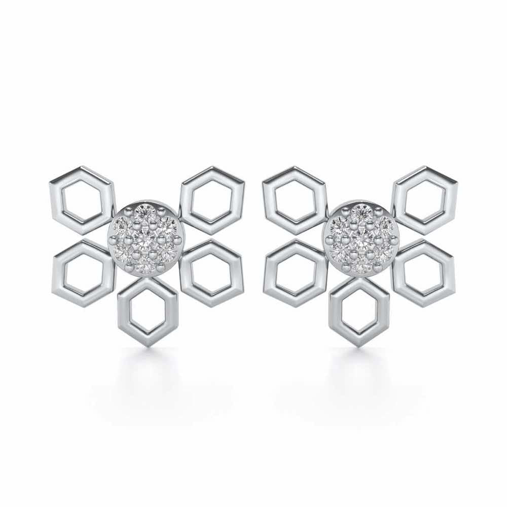 Quirky Hexa Silver Earrings - White Gold - Image 1
