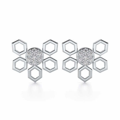 Quirky Hexa Silver Earrings - White Gold - Image 1