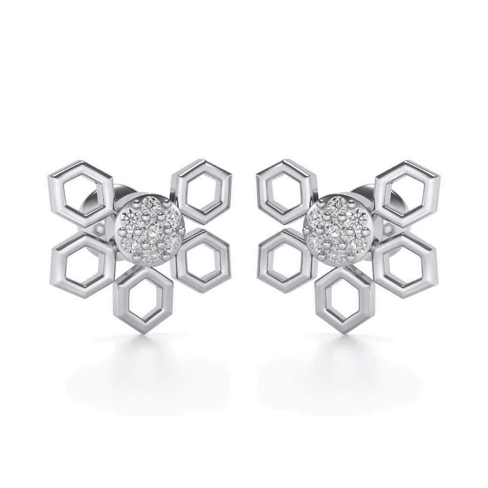 Quirky Hexa Silver Earrings - White Gold - Image 2