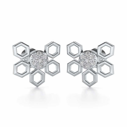 Quirky Hexa Silver Earrings - White Gold - Image 2