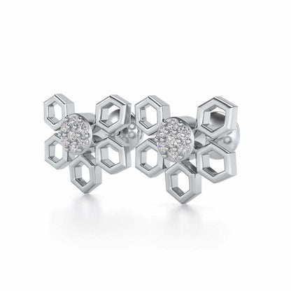 Quirky Hexa Silver Earrings - White Gold - Image 3
