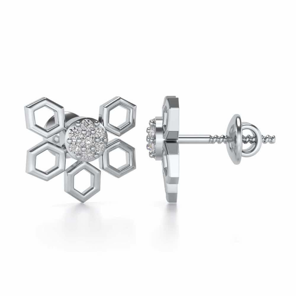 Quirky Hexa Silver Earrings - White Gold - Image 4