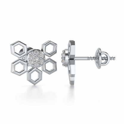 Quirky Hexa Silver Earrings - White Gold - Image 4