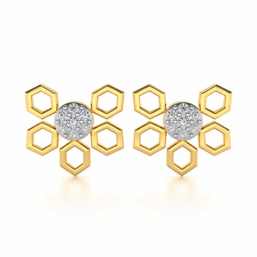 Quirky Hexa Silver Earrings - Yellow Gold - Image 1