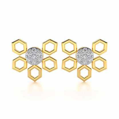 Quirky Hexa Silver Earrings - Yellow Gold - Image 1
