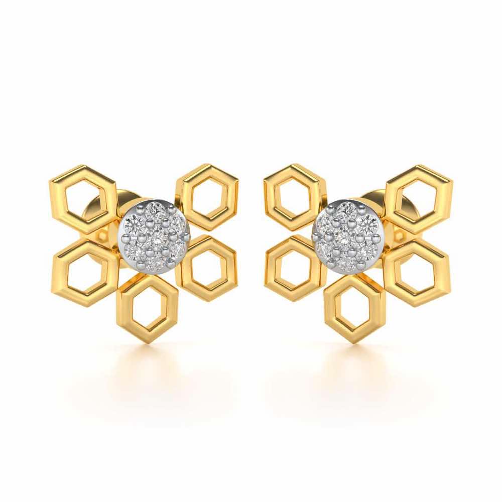 Quirky Hexa Silver Earrings - Yellow Gold - Image 2