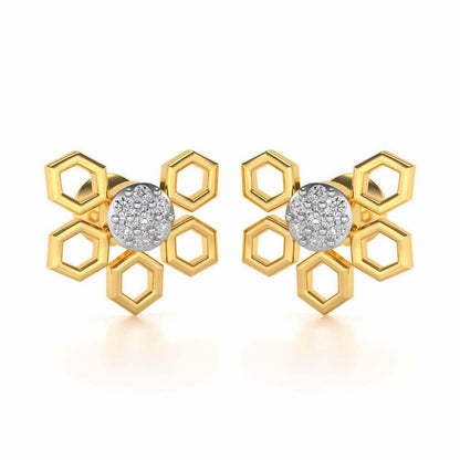 Quirky Hexa Silver Earrings - Yellow Gold - Image 2