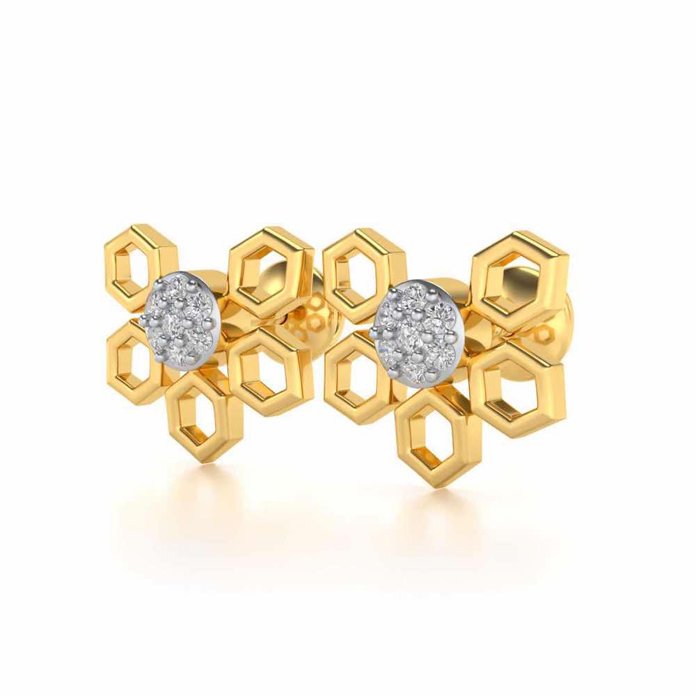 Quirky Hexa Silver Earrings - Yellow Gold - Image 3