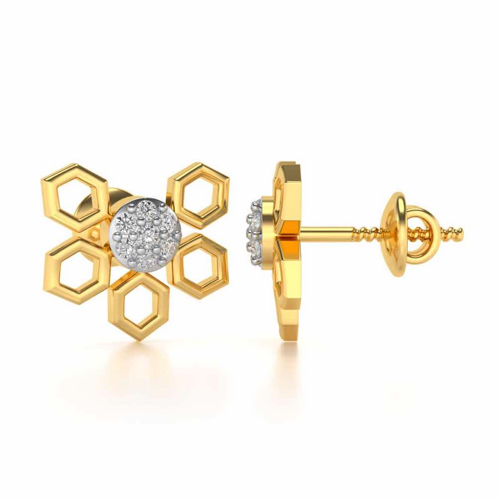 Quirky Hexa Silver Earrings - Yellow Gold - Image 4