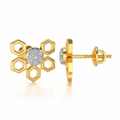 Quirky Hexa Silver Earrings - Yellow Gold - Image 4