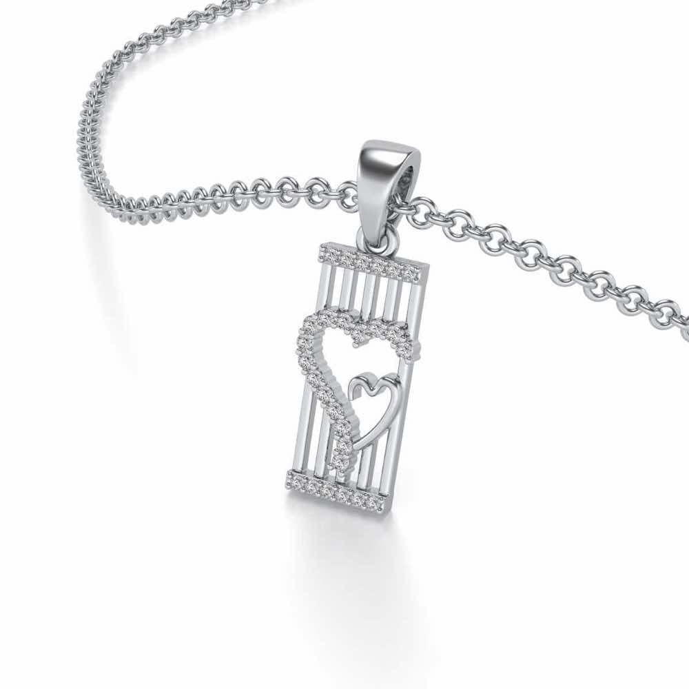 Interloacked Heart Silver Pendant - White Gold - Image 2
