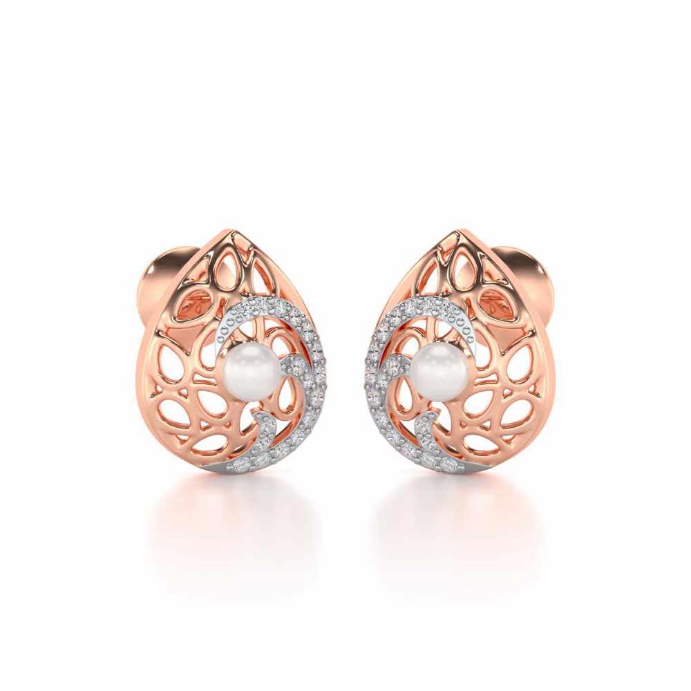 Intricate Silver Pearl Earrings - Rose Gold - Image 1