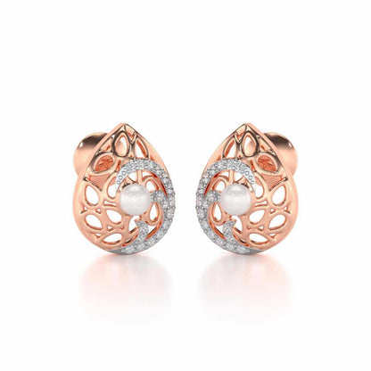 Intricate Silver Pearl Earrings - Rose Gold - Image 1
