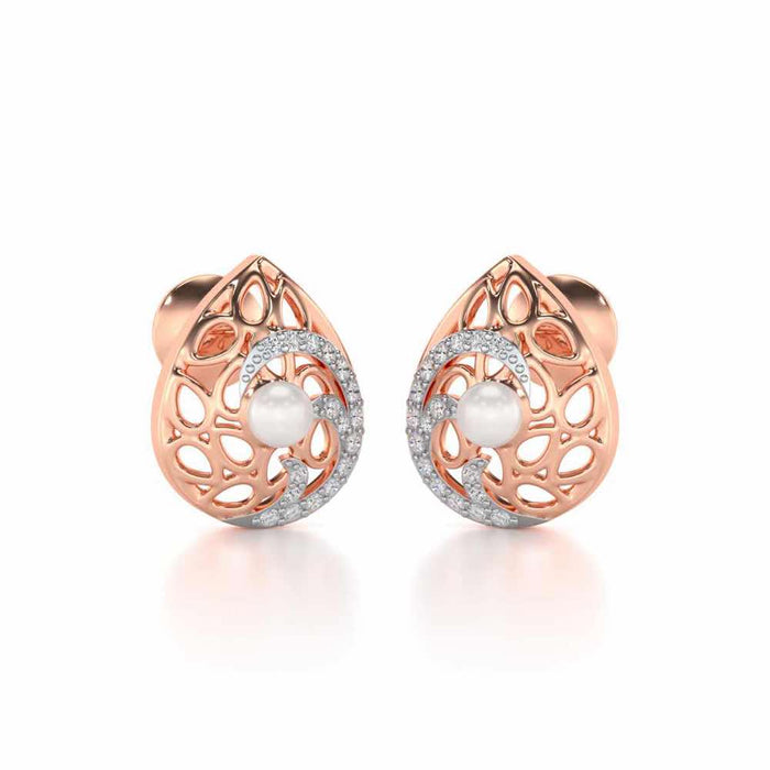 Intricate Silver Pearl Earrings - Rose Gold - Image 1