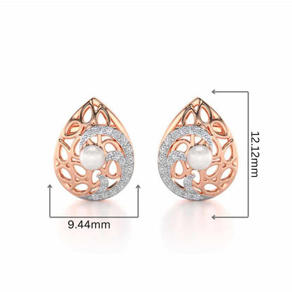 Intricate Silver Pearl Earrings - Rose Gold - Image 2