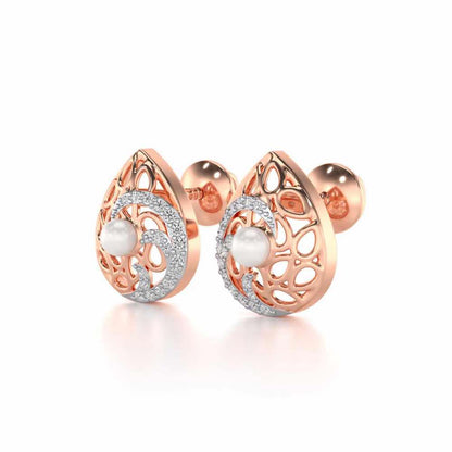 Intricate Silver Pearl Earrings - Rose Gold - Image 3