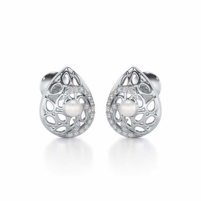 Intricate Silver Pearl Earrings - White Gold - Image 1