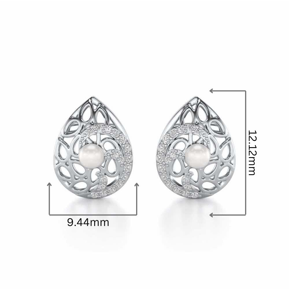Intricate Silver Pearl Earrings - White Gold - Image 2