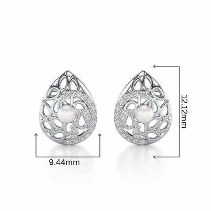 Intricate Silver Pearl Earrings - White Gold - Image 2