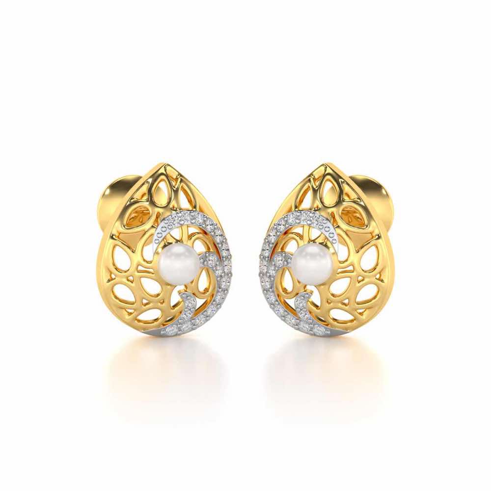 Intricate Silver Pearl Earrings - Yellow Gold - Image 1
