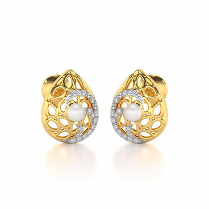 Intricate Silver Pearl Earrings - Yellow Gold - Image 1