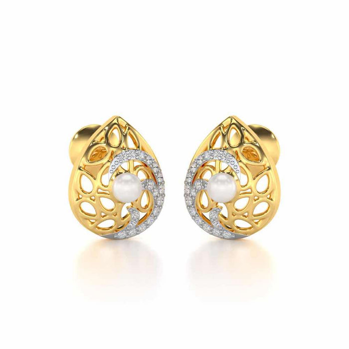 Intricate Silver Pearl Earrings - Yellow Gold - Image 1
