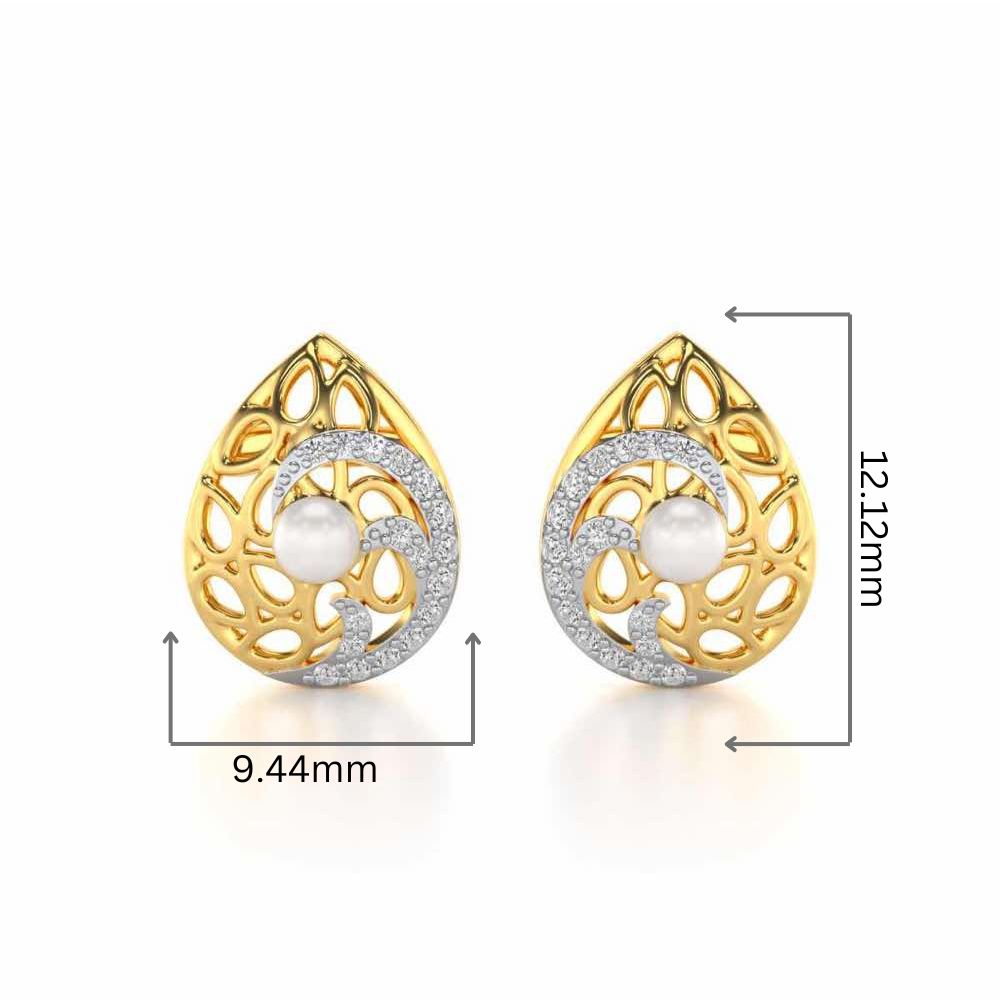 Intricate Silver Pearl Earrings - Yellow Gold - Image 2