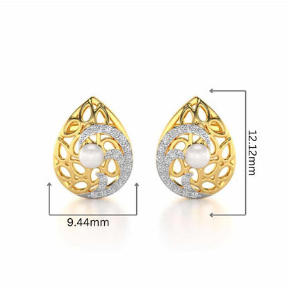 Intricate Silver Pearl Earrings - Yellow Gold - Image 2