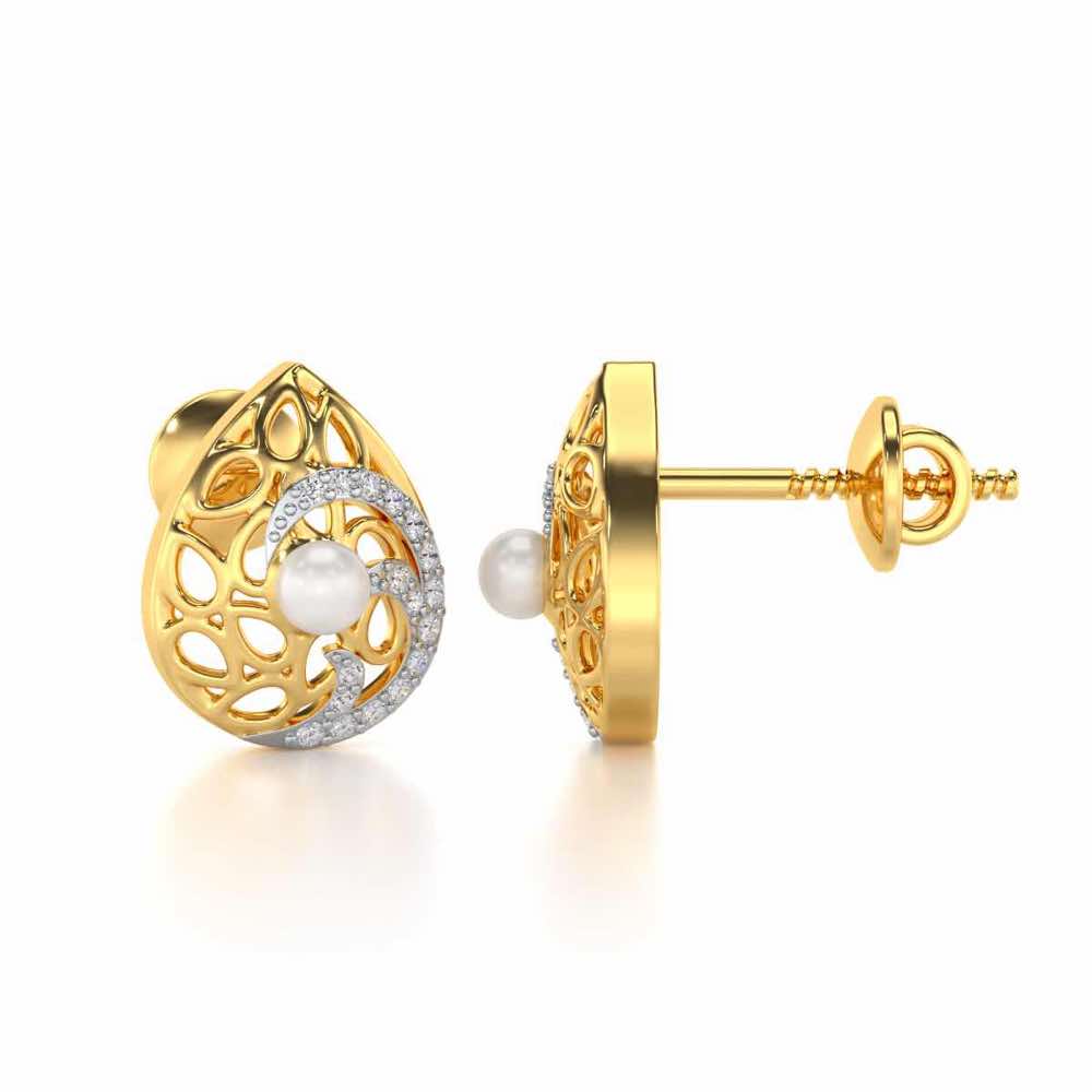 Intricate Silver Pearl Earrings - Yellow Gold - Image 4