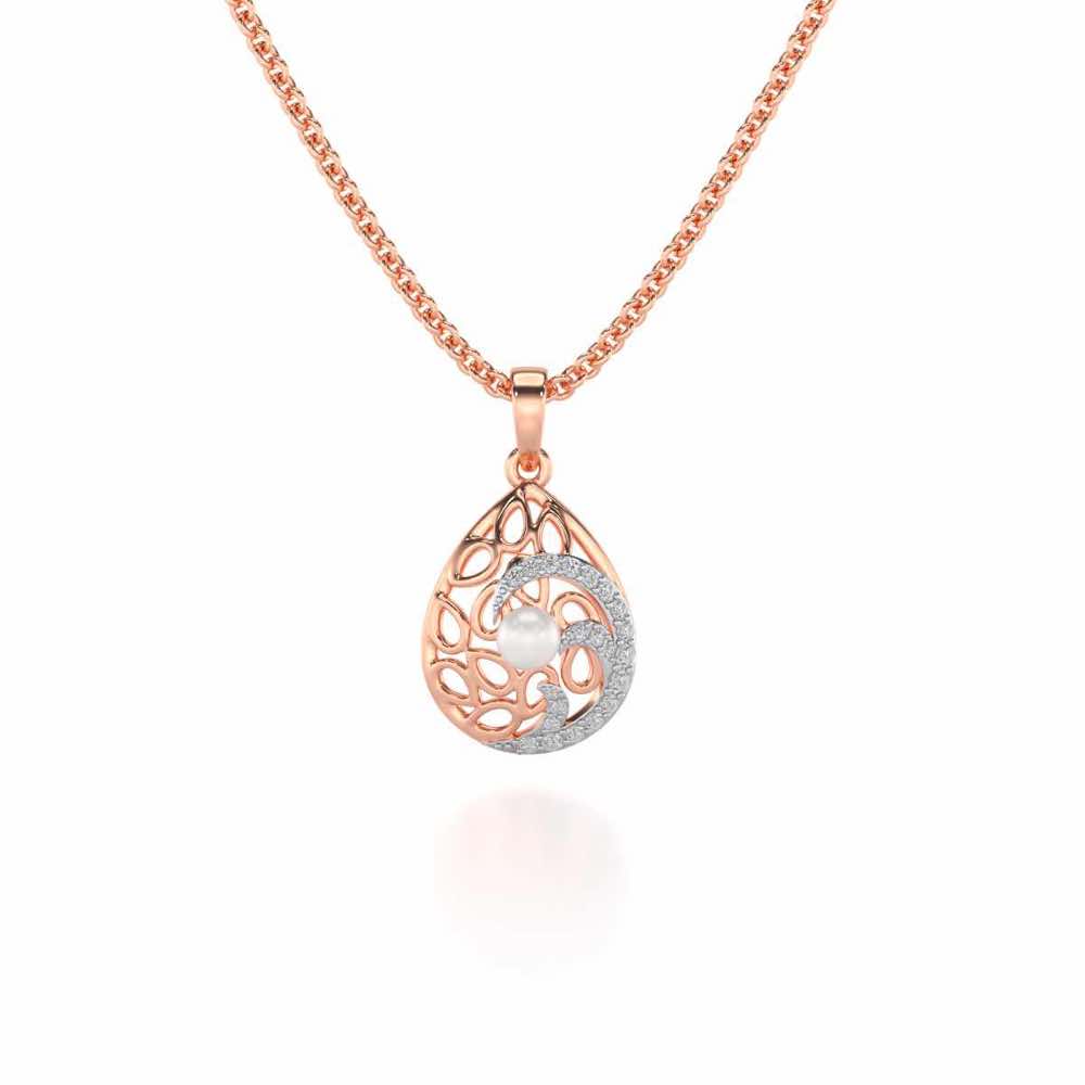 Intricate Silver Pearl Pendant - Rose Gold - Image 2